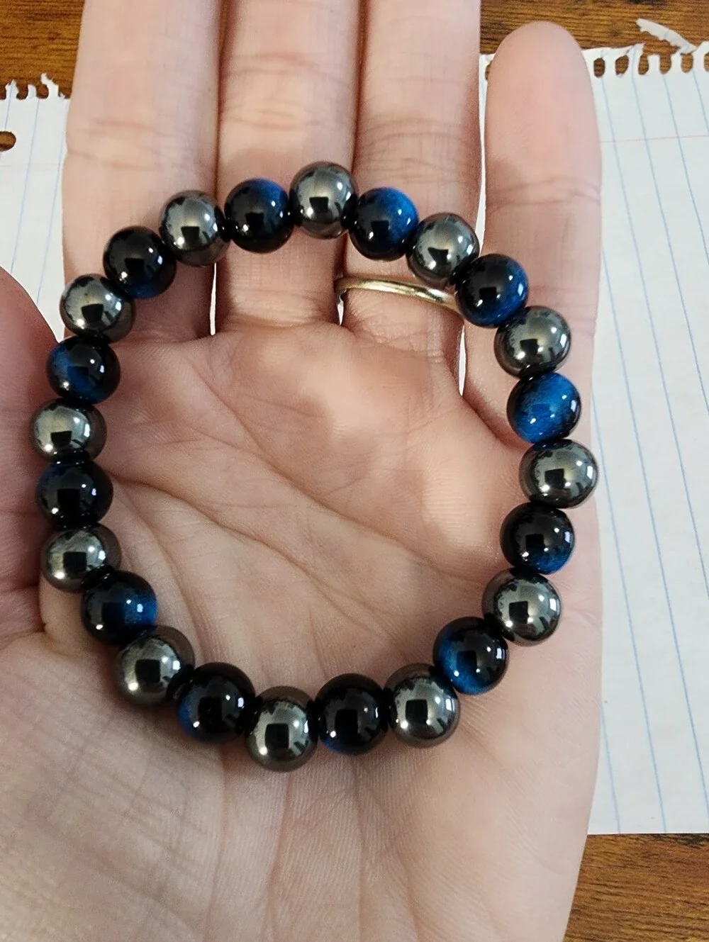 8mm Blue Tiger Eye & Hematite Beaded Bracelet For Men & Women, Daily Wear To
